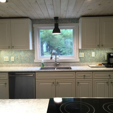 Wisconsin Residence - Oval Aqua Blue Iridescent Glass Tile Backsplash