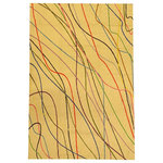 Kashmir Designs - Ivory Cream Color Lines Wool Rug / Wall Tapestry Hand Embroidered 6ft x 4ft - This modern orange accent wool Rug is hand embroidered by the finest artisans of Kashmir and design inspired by the contemporary designs. Many of our customers buy these modern rugs as a wall art to decorate the walls of their modern homes or to spice up their traditional decor. The expert Kashmiri needlework in this handmade, hand embroidered contemporary rug is of the finest chainstitch, a superlative stitch. The eye-catching design deserves to be seen and experienced. Wherever you place it, it is sure to draw attention. The Kashmir wool makes it soft to the touch, and the texture of the embroidery is a sensory delight. This area rug will make an excellent outdoor or indoor rug and will add fun and festive atmosphere to your home.
