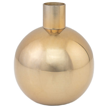 Serene Spaces Living Shiny Gold Ball Bud Vase, 3.5" Diameter and 4.5" Tall