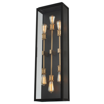 6 Light Contemporary Outdoor Wall Light by Kalco, Matte Black With Sanded Gold