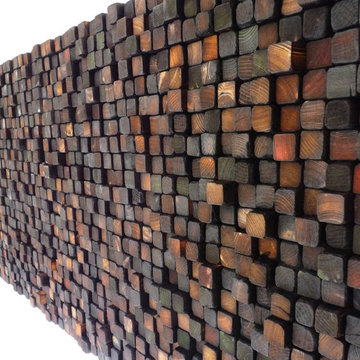 Rustic Burned Wood Beam Wall Finish