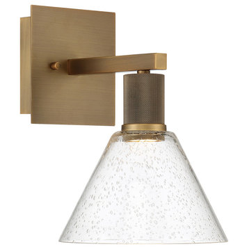 Port Nine Martini Wall Sconce Antique Brushed Brass, Seeded Glass, Dedicated LED