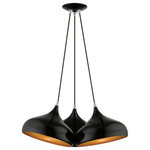 Livex Lighting - Livex Lighting 3 Light Shiny Black Cluster Pendant - The modern, minimal Amador teardrop 3-light cluster pendant features shiny black finish shades with a gold finish inside. Polished chrome finish accents complete the look.