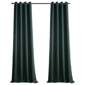 Faux Linen Grommet Room Darkening Curtain Single Panel, Focal Green, 50w X 96l