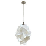 EQ Light - Chi Pendant Light, Nickel, Large - The Chi Pendant Light makes a stunning accent piece in a dining room, entryway or kitchen. This elegant pendant light has silver steel construction and a shade made from white spiral polypropylene pieces. Hang it in a contemporary style home for a cohesive look.