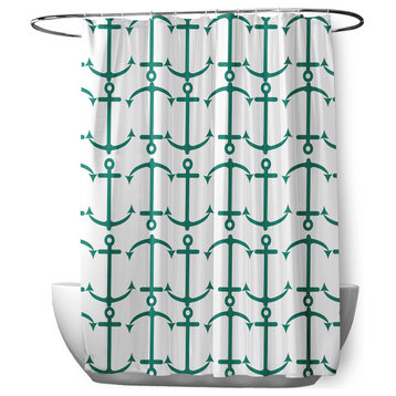 70"Wx73"L Anchor Pattern Shower Curtain, Kelly Green
