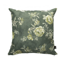 Yorkshire Fabric Shop - Rose Floral Scatter Cushion, Green, 55x55 Cm - Scatter Cushions