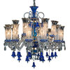 Aico Lighting Winter Palace 18 Light Chandelier in Blue, Clear and Gold