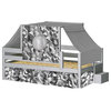JACKPOT! Castle Twin Bed with Step Gray Camo Tent & Curtains, Gray