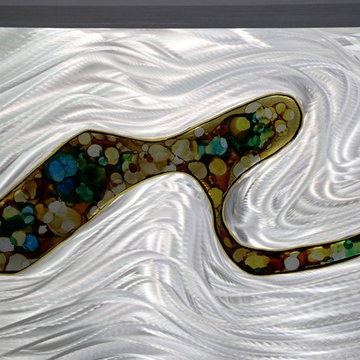 Edge of Dawn - Silver, Brown & Yellow Contemporary Metal Wall Art