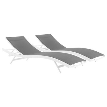 Modway Glimpse Modern Aluminum Patio Chaise Lounge Chair in Gray (Set of 2)