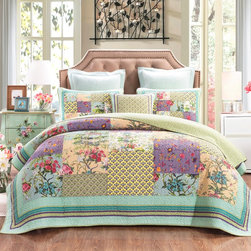 DaDa Bedding Frosted Pastel Gardenia Bohemian Reversible Cotton Real Patchwork Q - Quilts And Quilt Sets