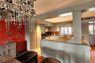 Luxury Grey Island Kitchen in Behala Kolkata | Matte Laminate Modular Kitchen