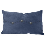 Paseo Road by HiEnd Accents - Western Suede Antique Silver Concho & Studded Lumbar Pillow, 12" x 20", Navy - Embodying Western sophistication in every detail, this genuine suede pillow showcases a lone silver concho in the middle, enveloped by an elegant silver-studded border. Available in black, gray, navy, and tobacco, this accent pillow brings a luxurious, rustic touch to any room.