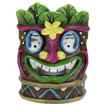 4.5" Smiling Tiki Mask with Yellow Flower Candle Holder