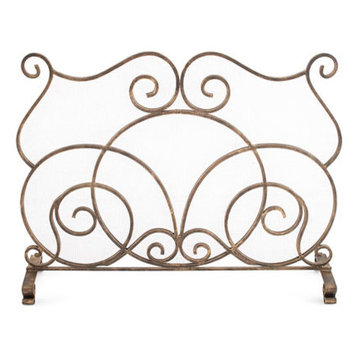 Curved Scroll Bronze Gold Firescreen Single Panel Flat Fireplace Screen Classic