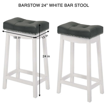 Barstow White Bar Stools with cushion (Set of 2), Gray, 24"