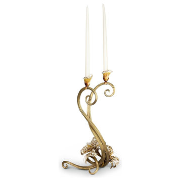 Jay Strongwater Roselyn Orchid Double Candlestick Golden Finish