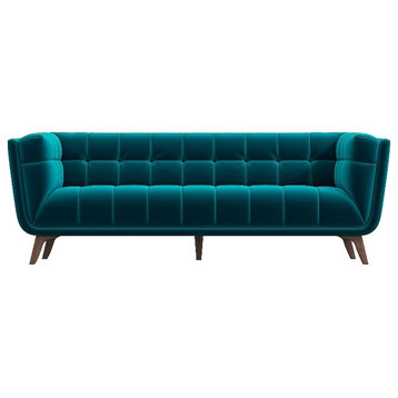 Tupper Mid-Century Living Room Tufted 78" Back Turquoise Velvet Upholstered Sofa