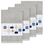 Linum Home Textiles - Khloe 4 Piece Embellished Hand Towel Set - The KHLOE Embellished Towel Collection features a mod geometric grid embroidery on a woven textured border.