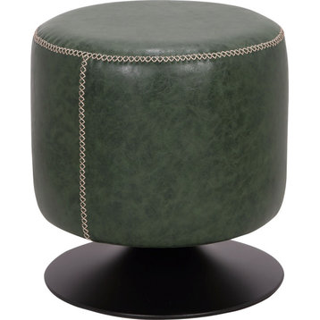 Round Vintage Upholstered Ottoman - Green
