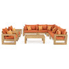 Benson 9 Piece Acacia Outdoor Patio Seating Set, Tikka Orange
