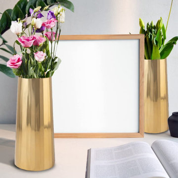 Serene Spaces Living Modern Cylinder Metal Flower Vase, Gold, Small