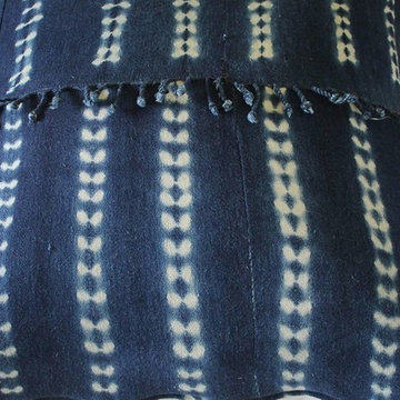 Antique Indigo Blue Batik Accent Pillow with Fringe