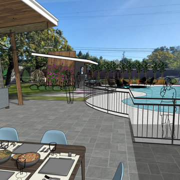 Covered Patio with Outdoor Kitchen and Detached Pool House