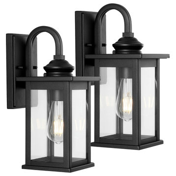 Cary 5.9" 1-Light Iron/Glass Modern Lantern LED Outdoor Lantern, Black, Set of 2