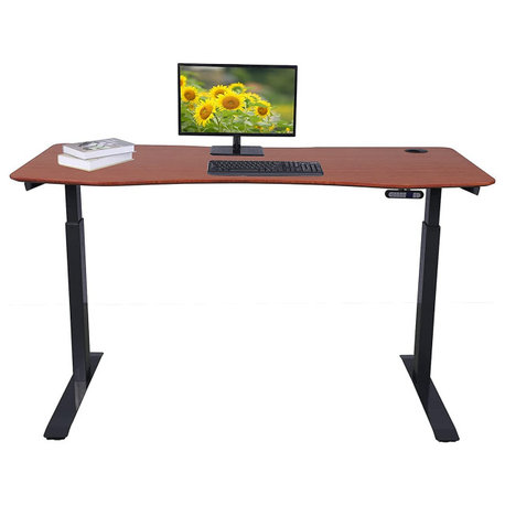 Modern Electric Desk, Large Work Top With Beveled Edges & Grommets, Bamboo