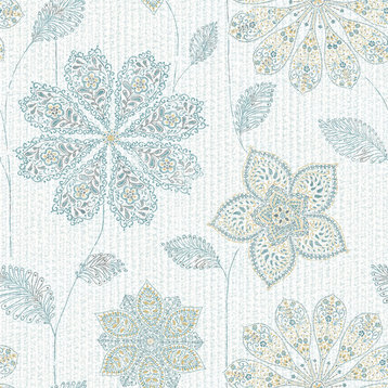 NuWallpaper by Brewster NUW1697 Gypsy Floral Blue/Green Peel & Stick Wallpaper