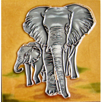 4x4" Elephant With Baby Art Tile Ceramic Drink Holder Coaster