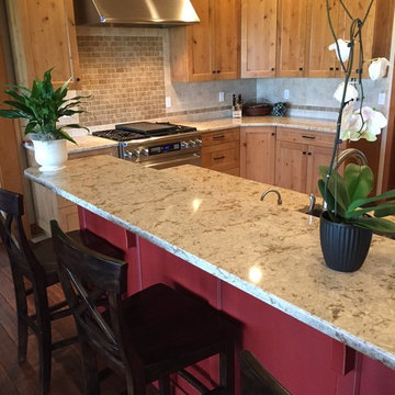 Red cabinet work adds flair to the bar