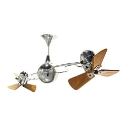 Italo Ventania Chrome Dual Ceiling Fan with Mahogany Blades - Ceiling Fans