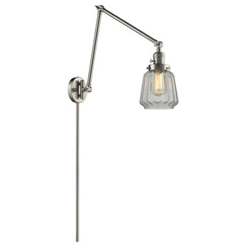Chatham 1-Light LED Swing Arm Light, Brushed Satin Nickel, Glass: Clear