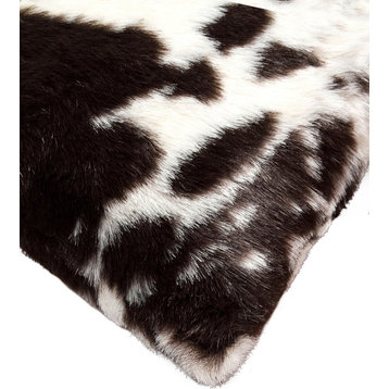 Belton Faux Fur Pillows, Set of 2, Brownsville Chocolate/White, 18"x18"