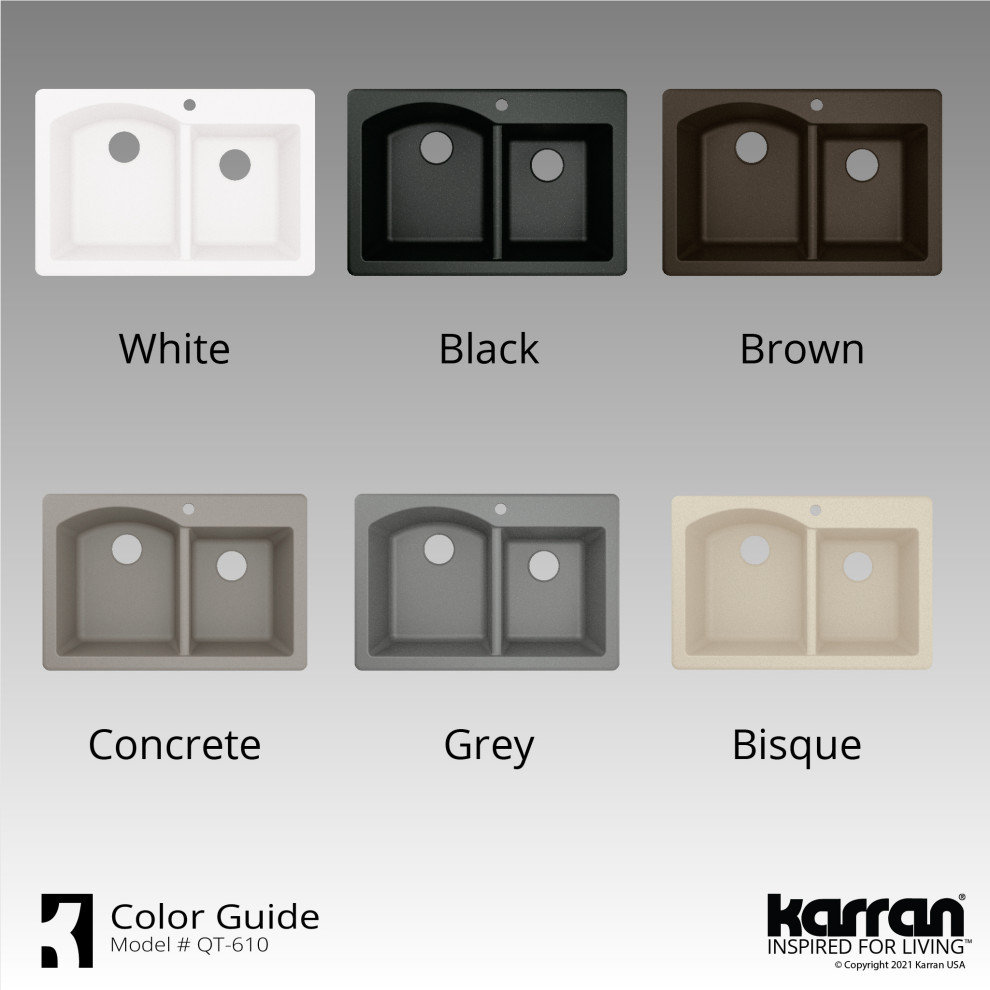 Karran Drop-In Quartz 33" 1-Hole 60/40 Double Bowl Kitchen Sink, Bisque
