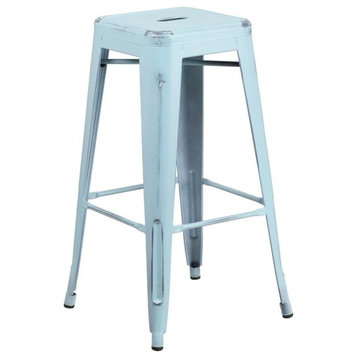 Bowery Hill 30" Metal Bar Stool in Distressed Dream Blue