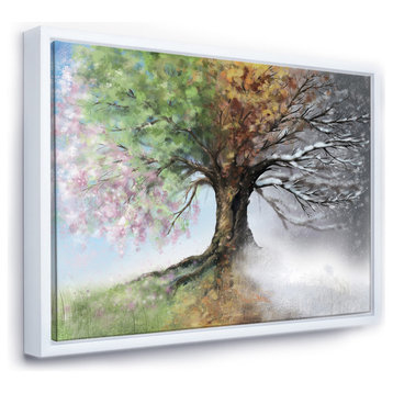 Designart Tree Four Seasons Tree Framed Canvas Art Print, White, 46x36