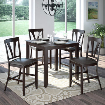 Bistro 5 Piece 36" Tall Dark Cocoa Dining Set, Chocolate Black Leather