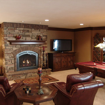 Traditional Man Cave Basement Television Installation