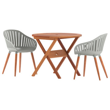 Amazonia Ricard Eucalyptus 3 Piece Outdoor Round Dining Set With Gray Chairs
