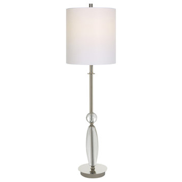 Luxe Stacked Crystal Beads Buffet Lamp 36 in Polished Nickel White Shade Table