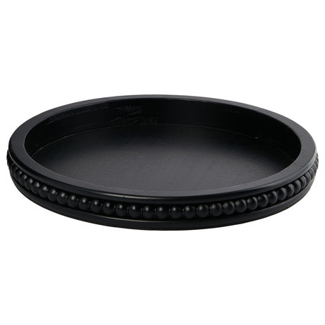 Farmhouse Decorative Round Wood Tray with Hobnail Edge, Black