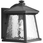 Progress Lighting - Progress Lighting 1-Light Wall Lantern With Water Patterned Glass Pan, Black - Classic arts and crafts inspired profile. Cast aluminum construction with clear water glass and decorative bottom detail. Textured black powder coated finish. One-light medium wall lantern.