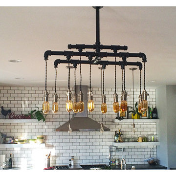 Custom Modern Vintage Cloth Cord Rustic Pipe Metal Industrial Chandelier