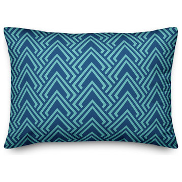 Teal and Blue Diamond Pattern Outdoor Throw Pillow, 14x20