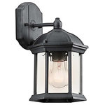 Kichler - Barrie 1-Light Outdoor Wall Mount in Black - This 1 light outdoor wall light from the Barrie collection is a perfect outdoor embellishment with classic and sophisticated details. Made from cast aluminum, this outdoor light is able to withstand the elements and features a beautiful Black finish with clear beveled glass panels.  This light requires 1 , 100W Watt Bulbs (Not Included) UL Certified.