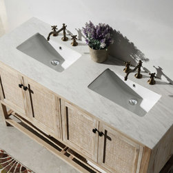 60 inch Rustic White Wash Double Sink Bathroom Vanity Marble Top - Bathroom Vanities And Sink Consoles